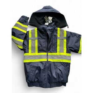 Womens Workwear Bomber Jacket Hi Vis Reflective Fleece Lined Hooded Small